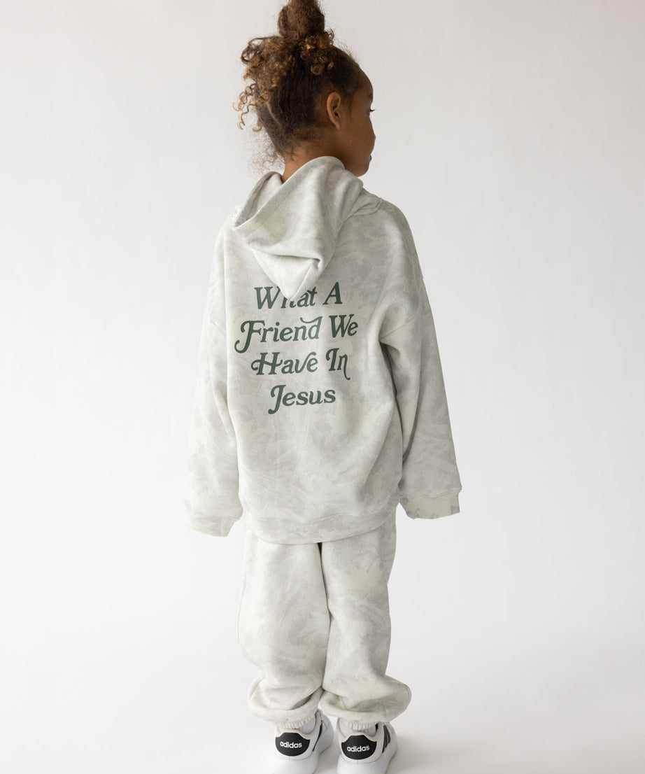 What a Friend in Jesus Camo Kinder Hoodie