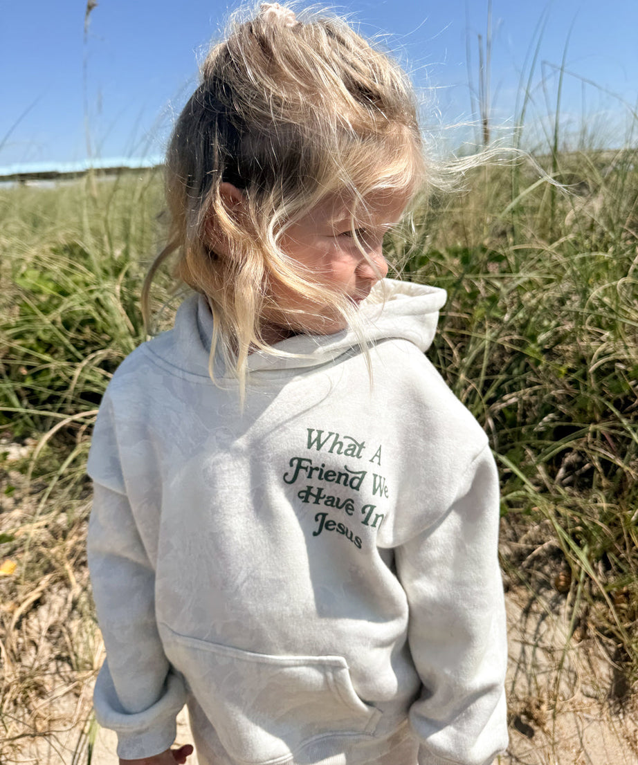 What a Friend in Jesus Camo Kinder Hoodie