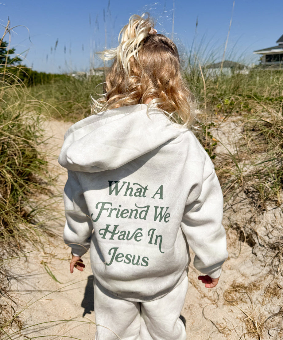 What a Friend in Jesus Camo Kinder Hoodie