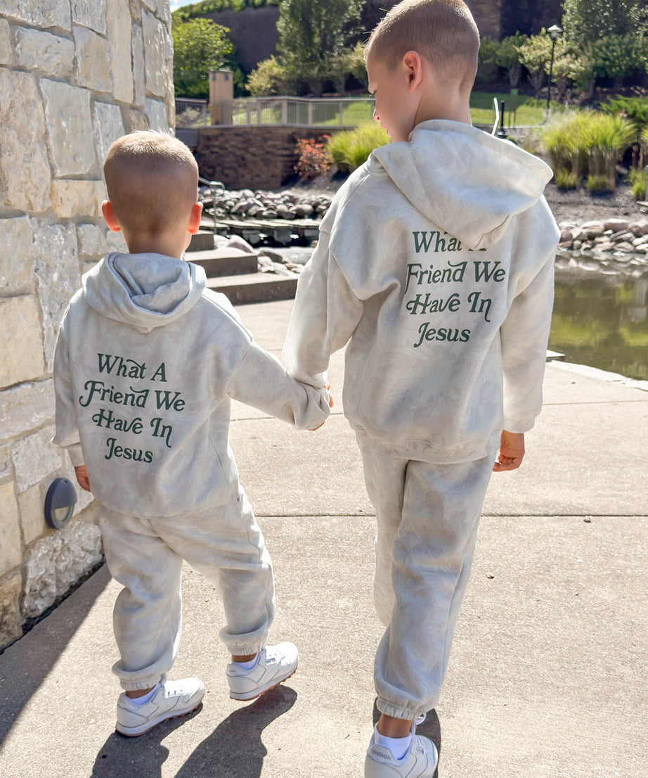 What a Friend in Jesus Camo Kinder Hoodie