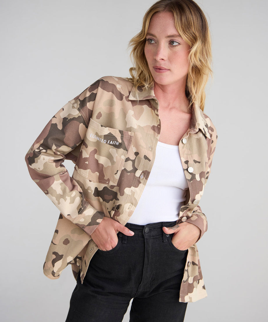 What a Friend in Jesus Camo Shacket