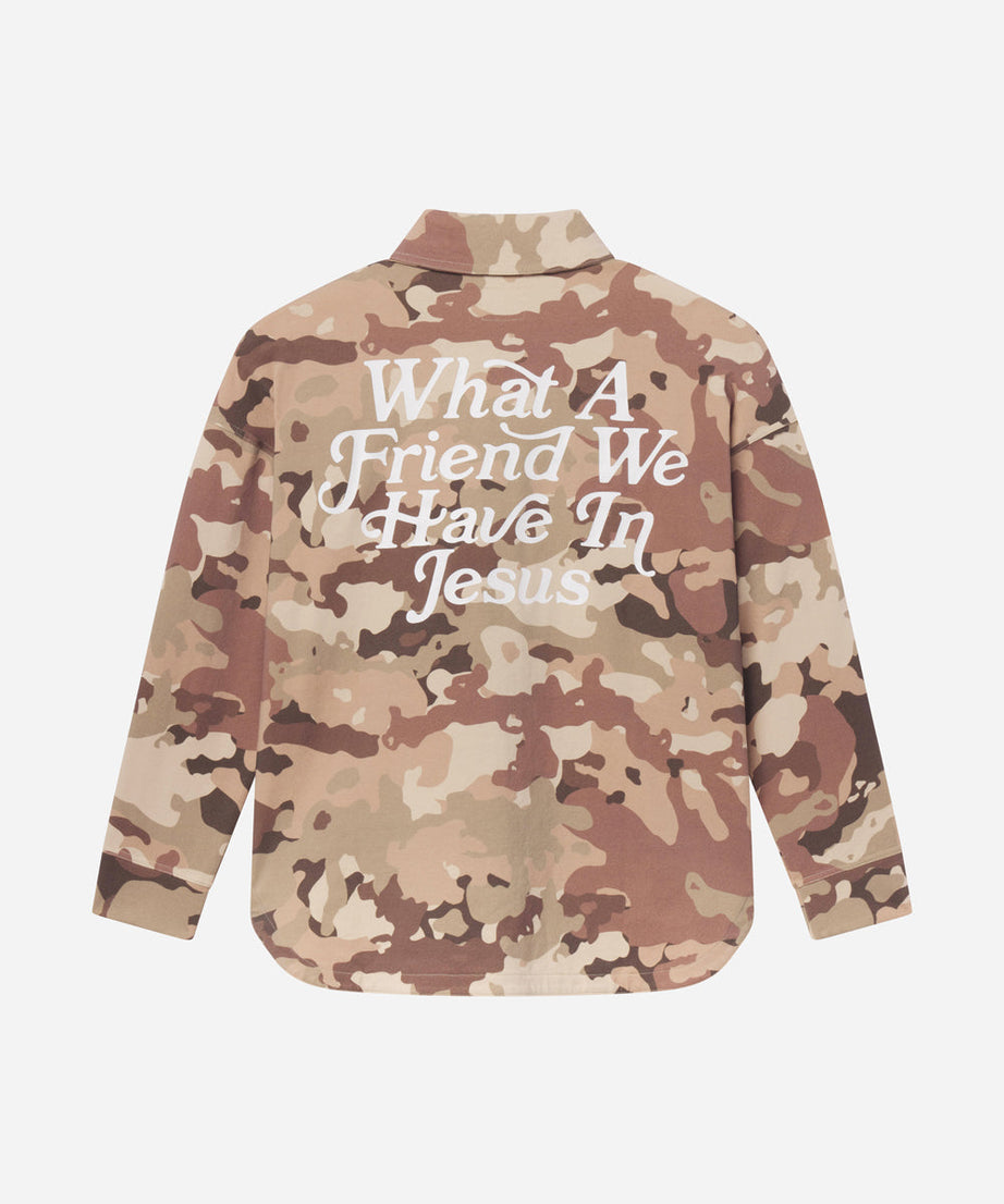 What a Friend in Jesus Camo Shacket