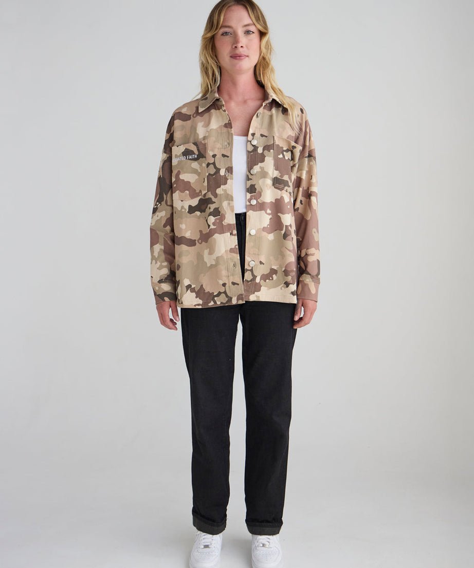 What a Friend in Jesus Camo Shacket