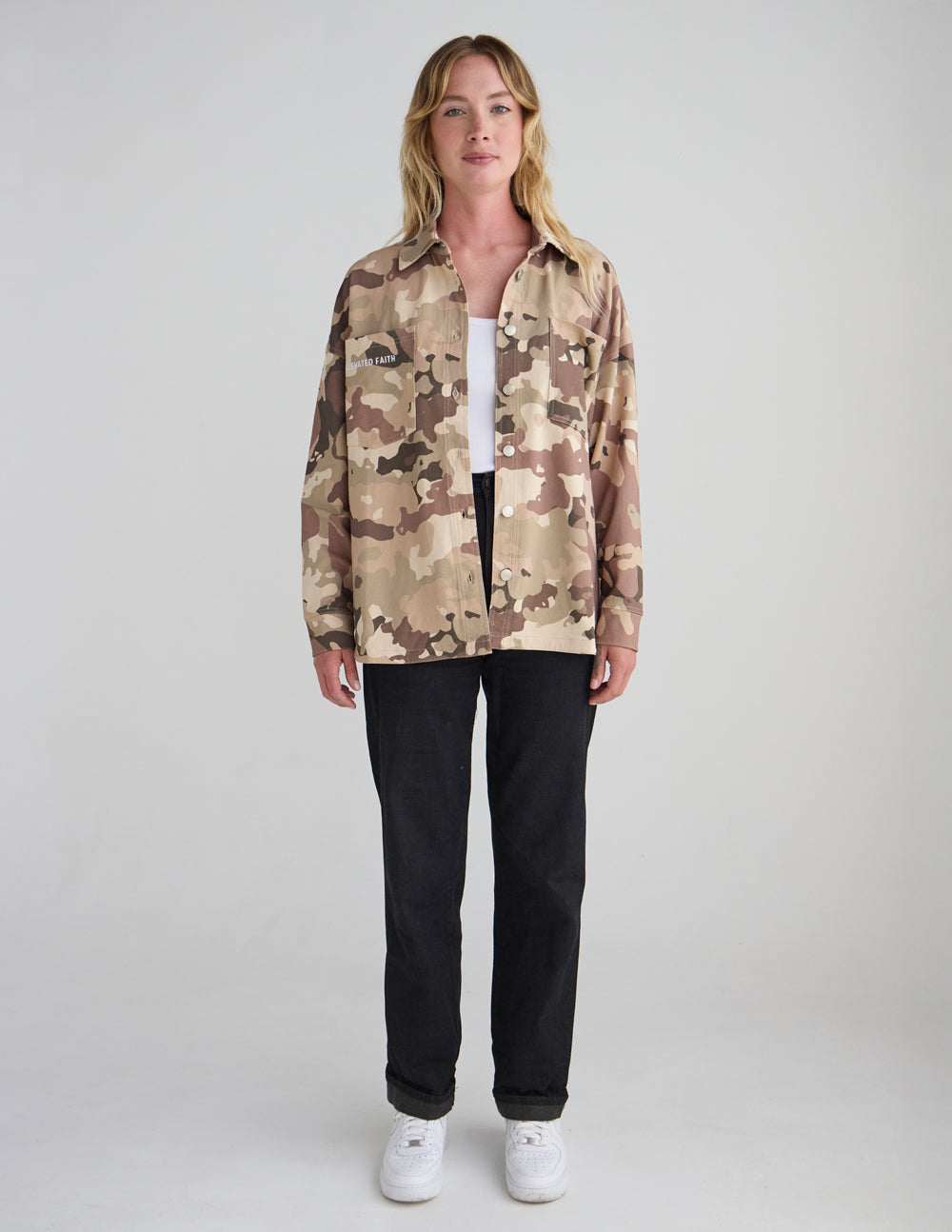 What a Friend in Jesus Camo Shacket