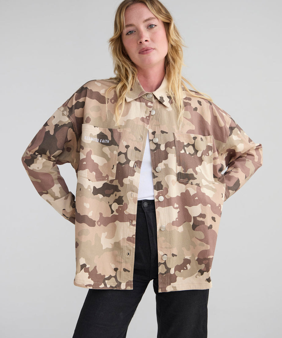 What a Friend in Jesus Camo Shacket