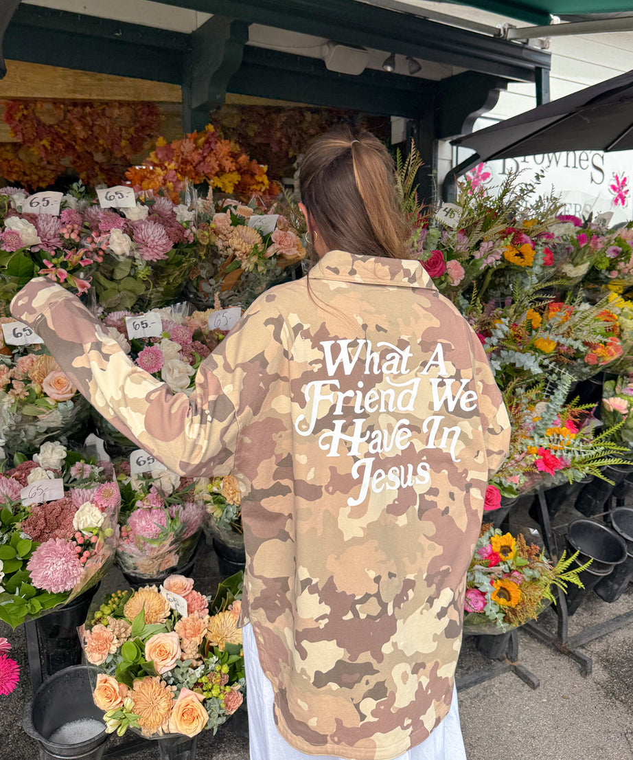 What a Friend in Jesus Camo Shacket