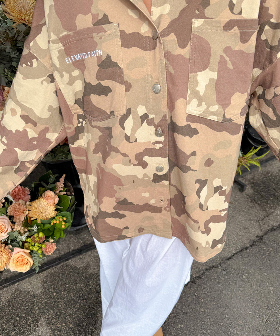 What a Friend in Jesus Camo Shacket