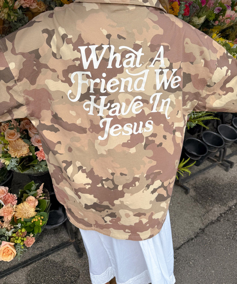 What a Friend in Jesus Camo Shacket
