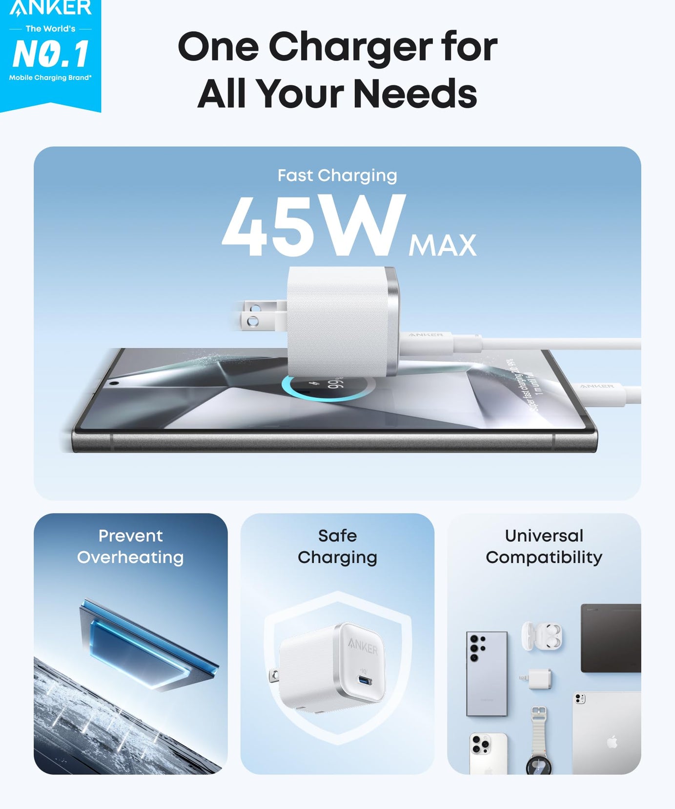 Anker Nano Charger (45W) with USB-C to USB-C Cable