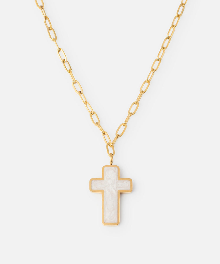 White Enamel Cross Necklace