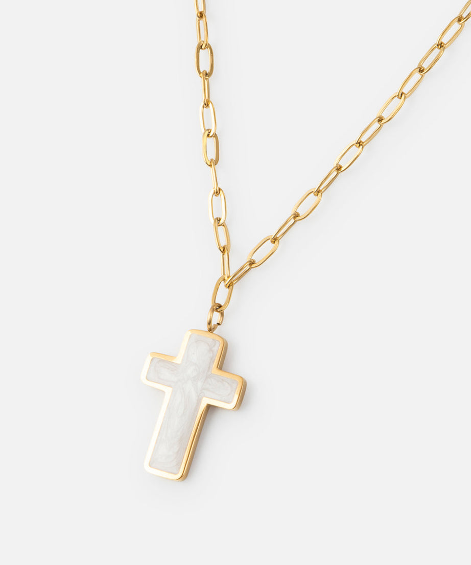 White Enamel Cross Necklace