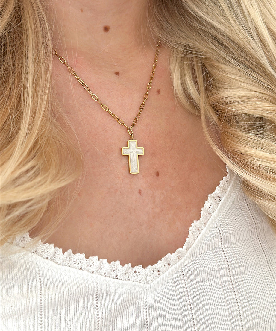 White Enamel Cross Necklace