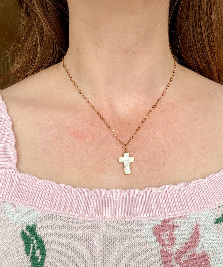 White Enamel Cross Necklace