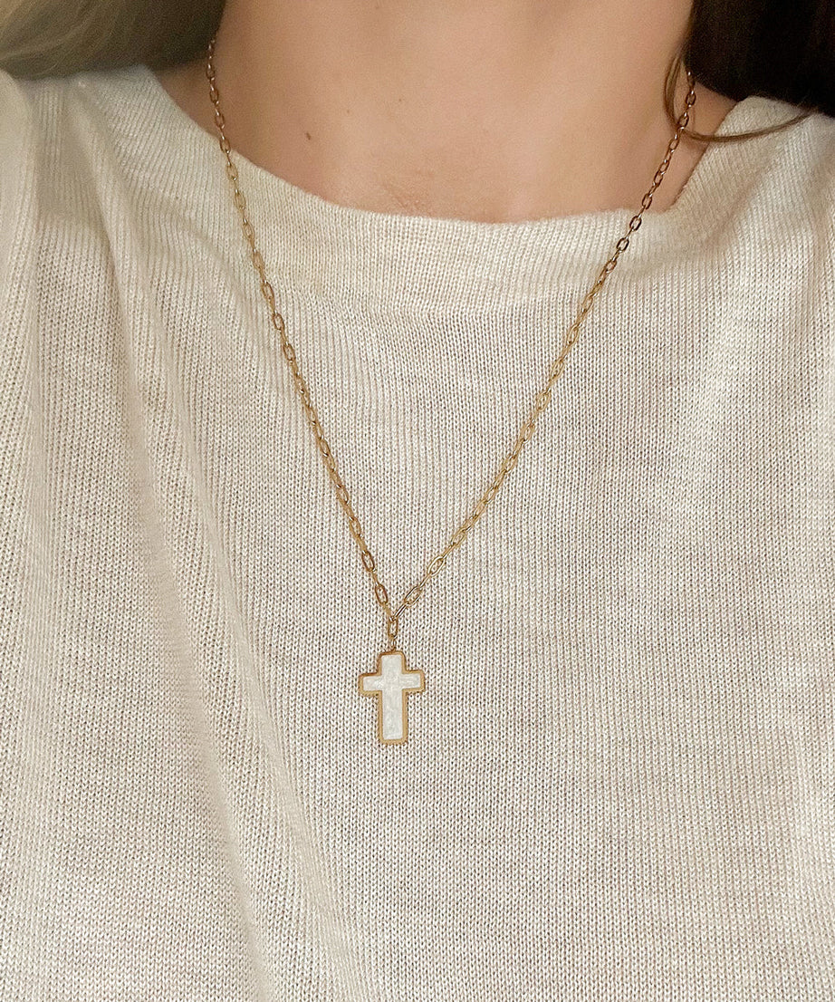 White Enamel Cross Necklace