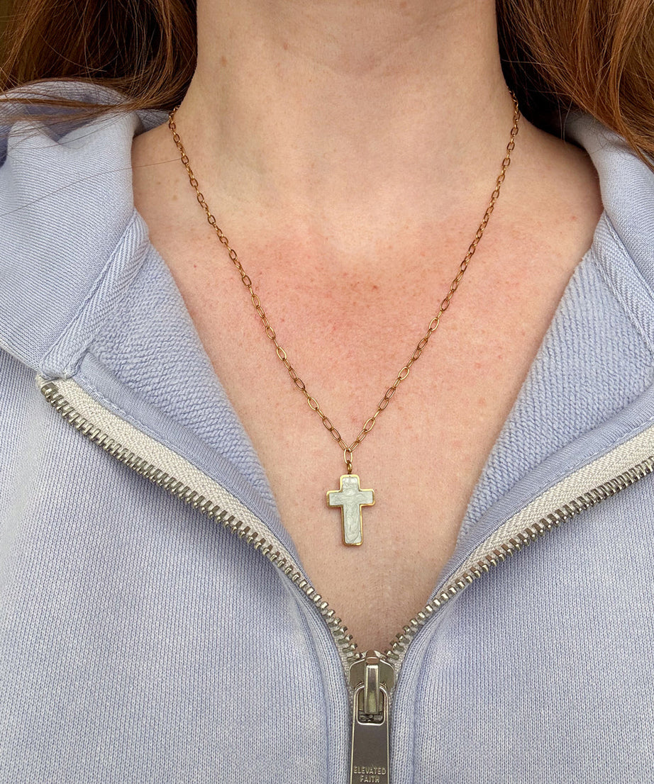 White Enamel Cross Necklace