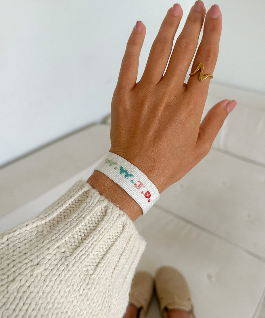 White WWJD Embroidered Bracelet