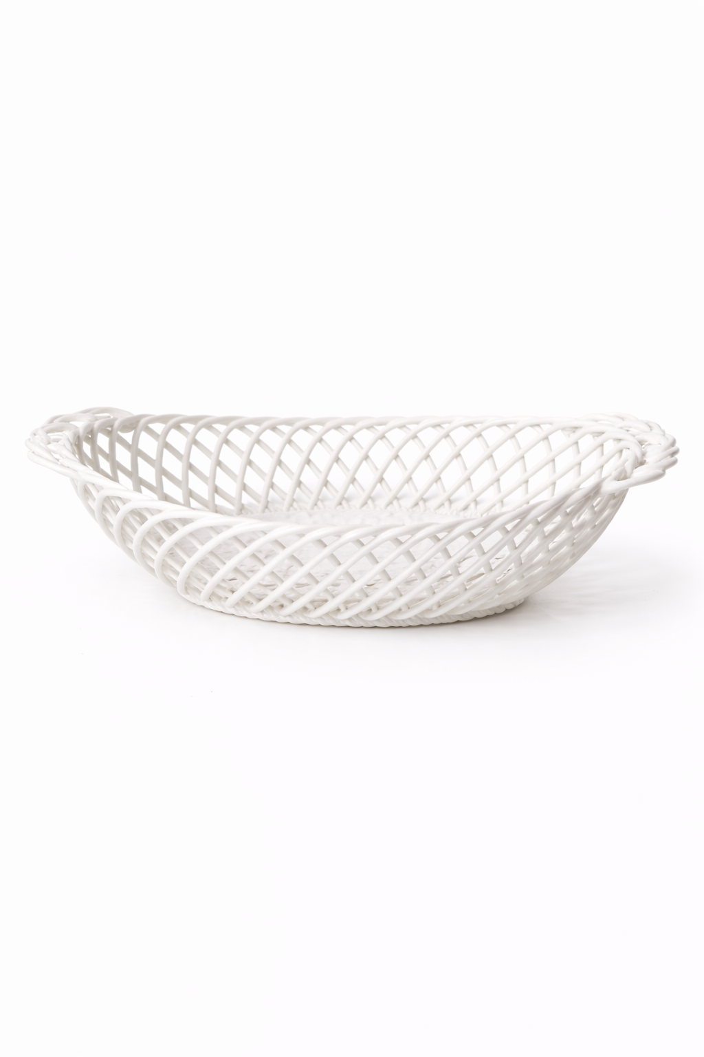 Ceramic Oval Basket – Hand-Woven Dish in White, Beige & Pink Glazed Porcelain
