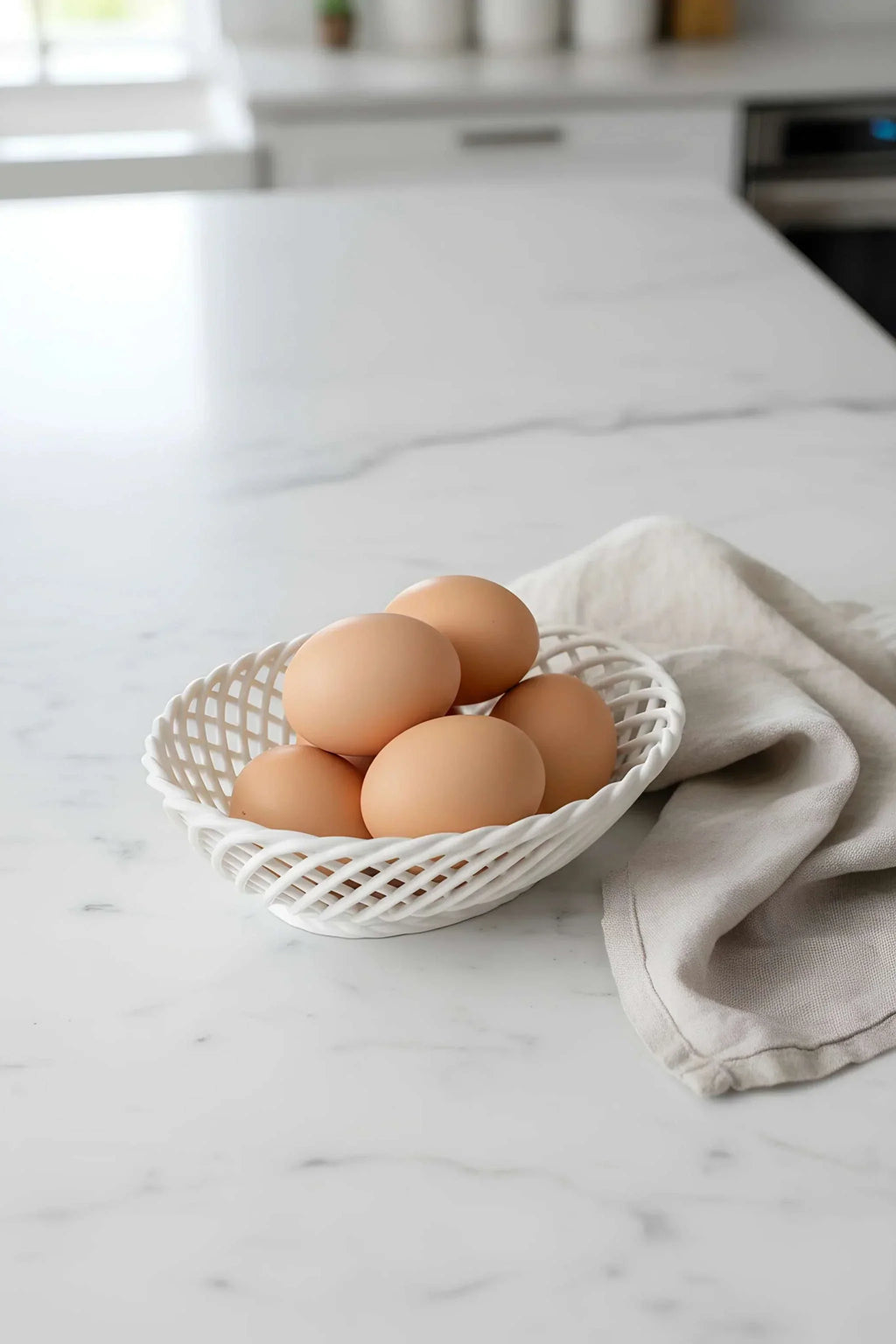 Hand-Woven Ceramic Basket -Small Oval Porcelain Dish in White, Beige & Pink