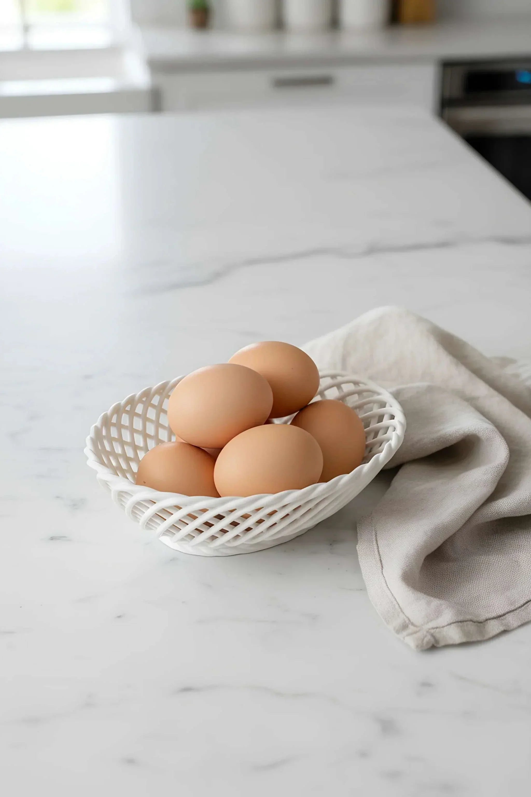 Hand-Woven Ceramic Basket -Small Oval Porcelain Dish in White, Beige & Pink