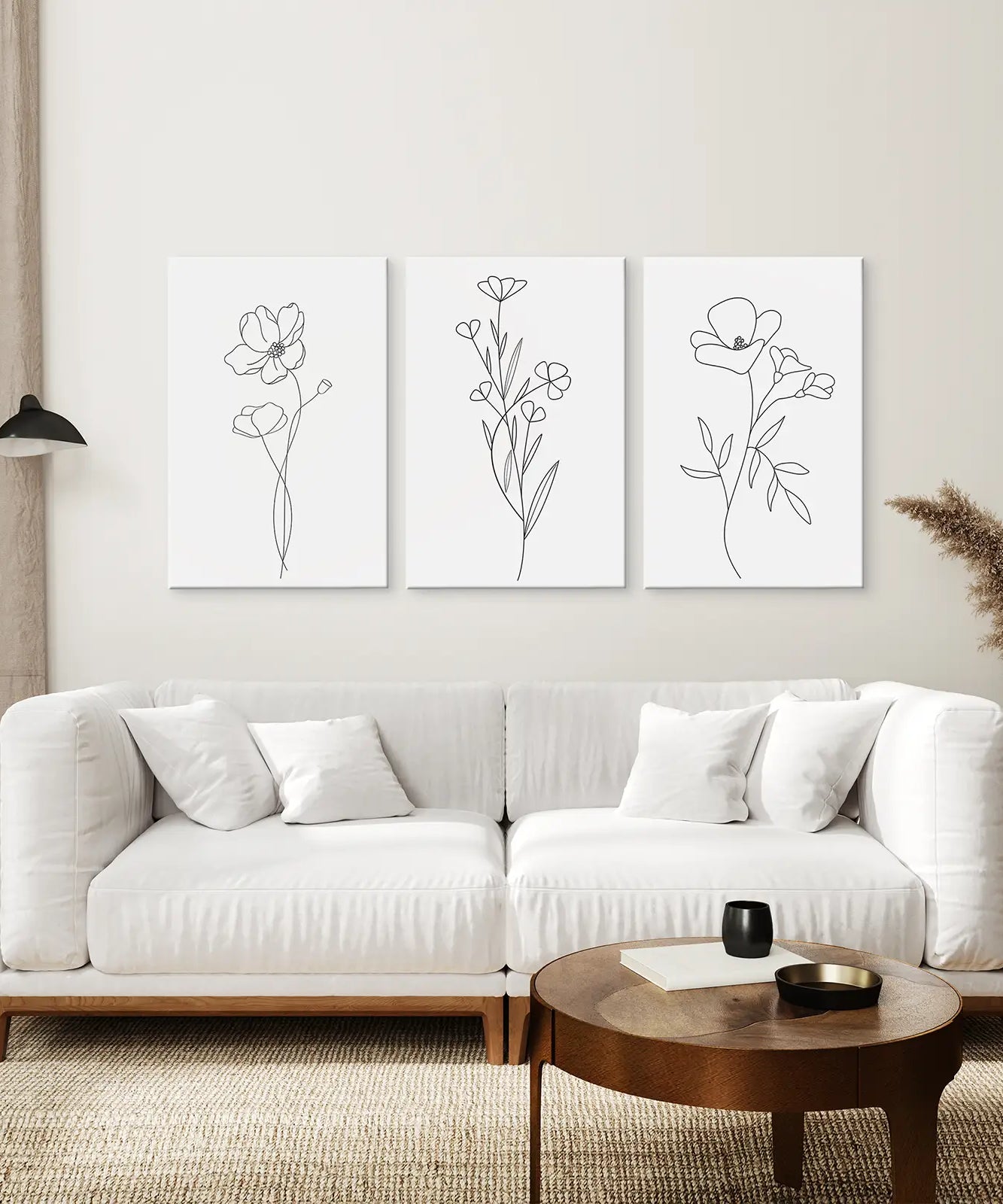 Wildflower Trendy Line Art Set of 3 Wall Decor