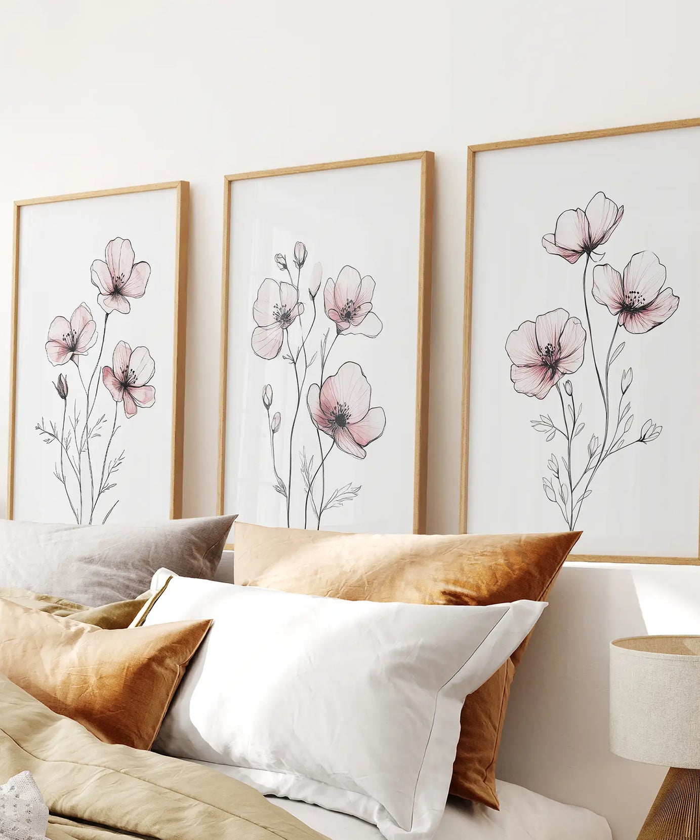 Floral Minimalist Art Posters. 3 Piece Wall Decor