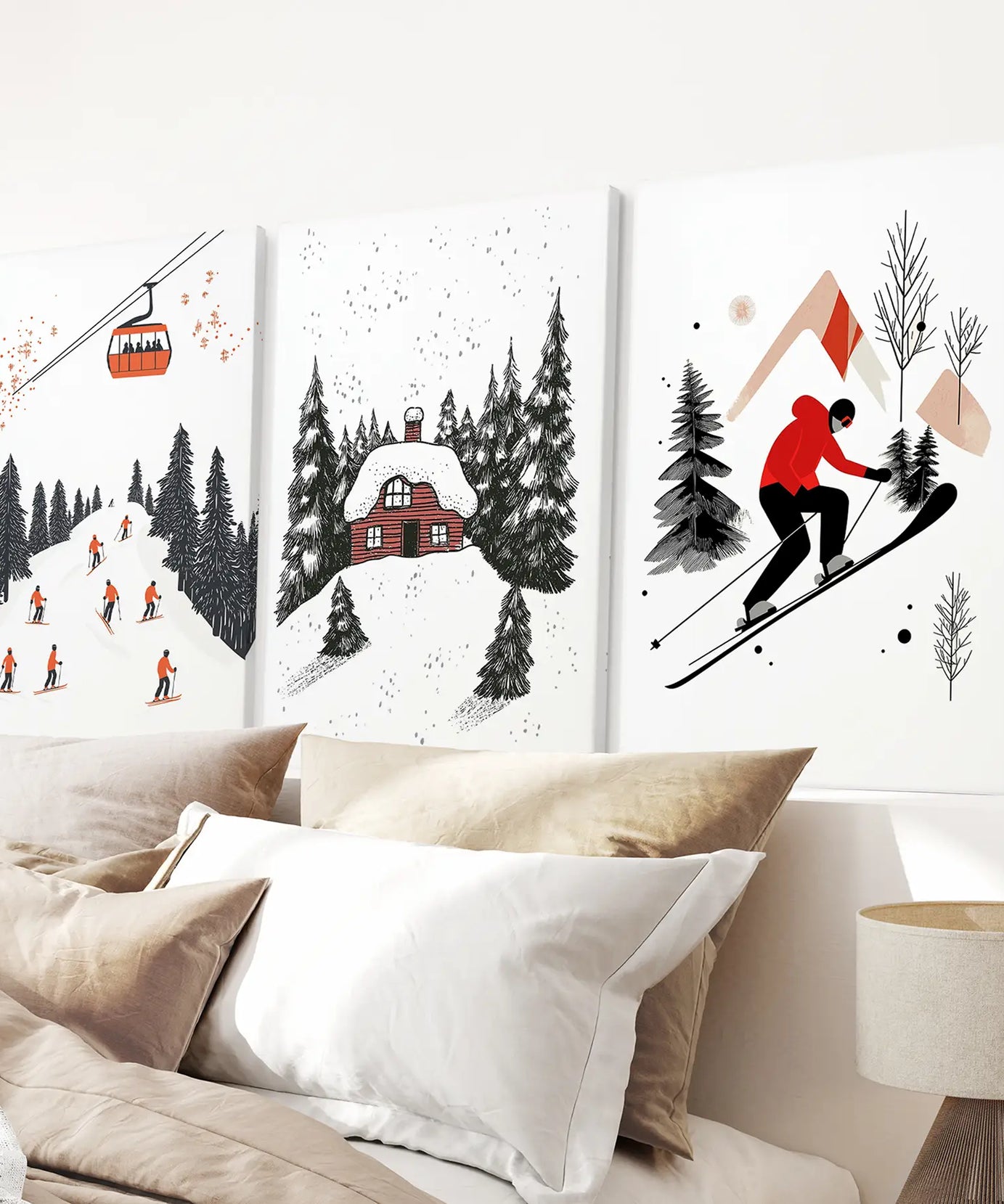 Alpiner Skisport Winter 3er-Set Drucke Wandkunst für Zuhause