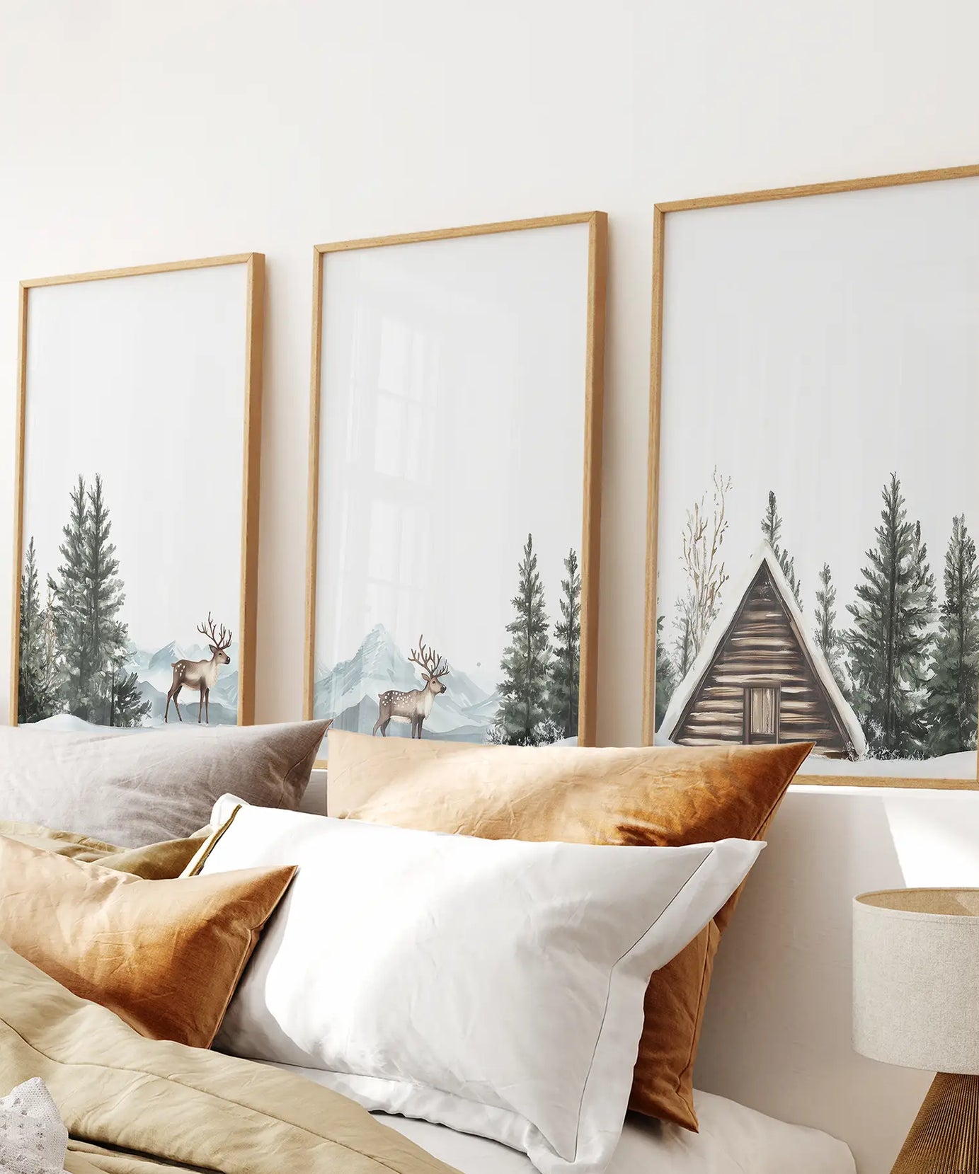 Rustic Cabin, Snowy Forest Prints. 3 Piece Winter Wall Art