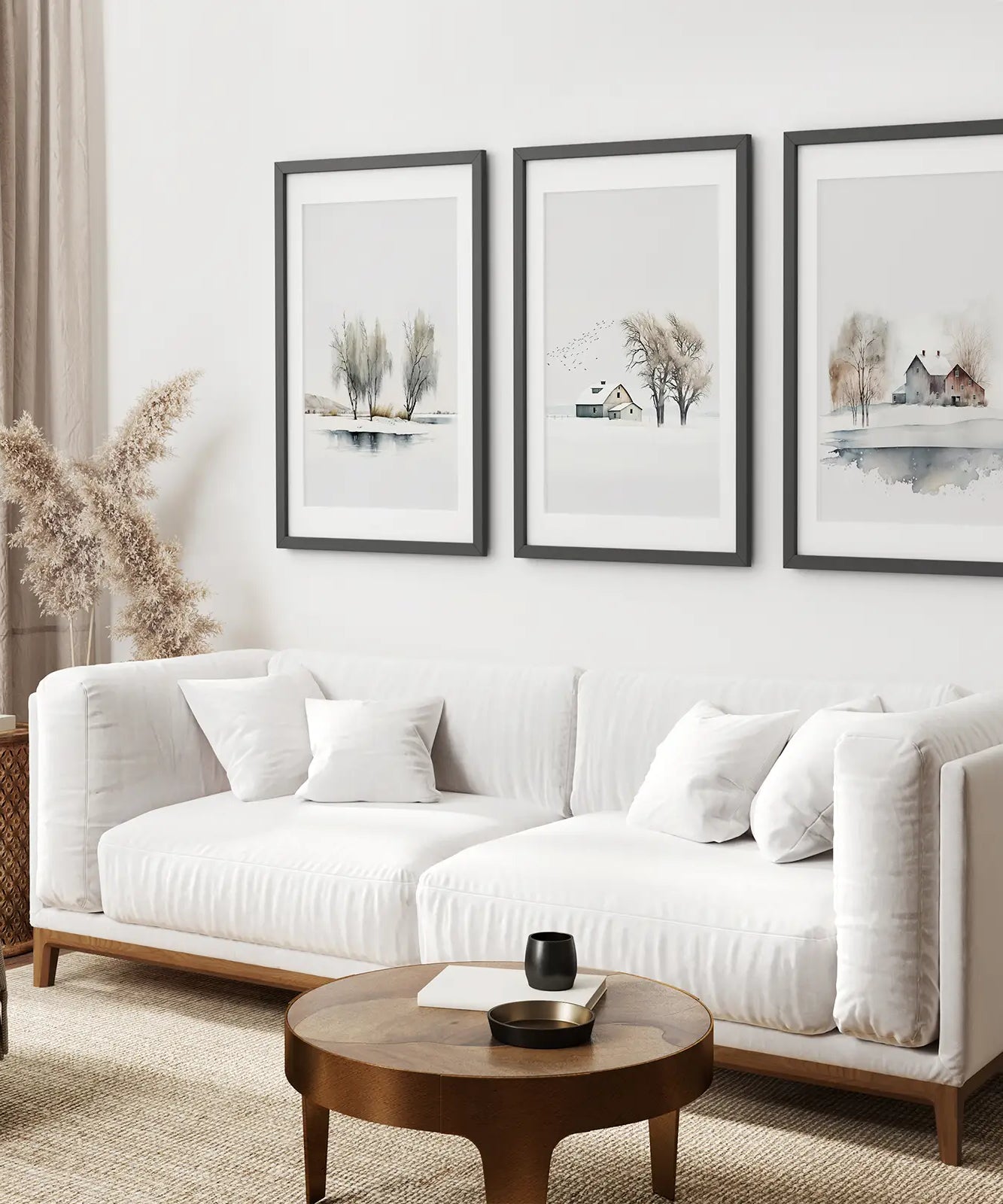 Winter Bauernhof Baum Aquarell Wandkunst Poster Set