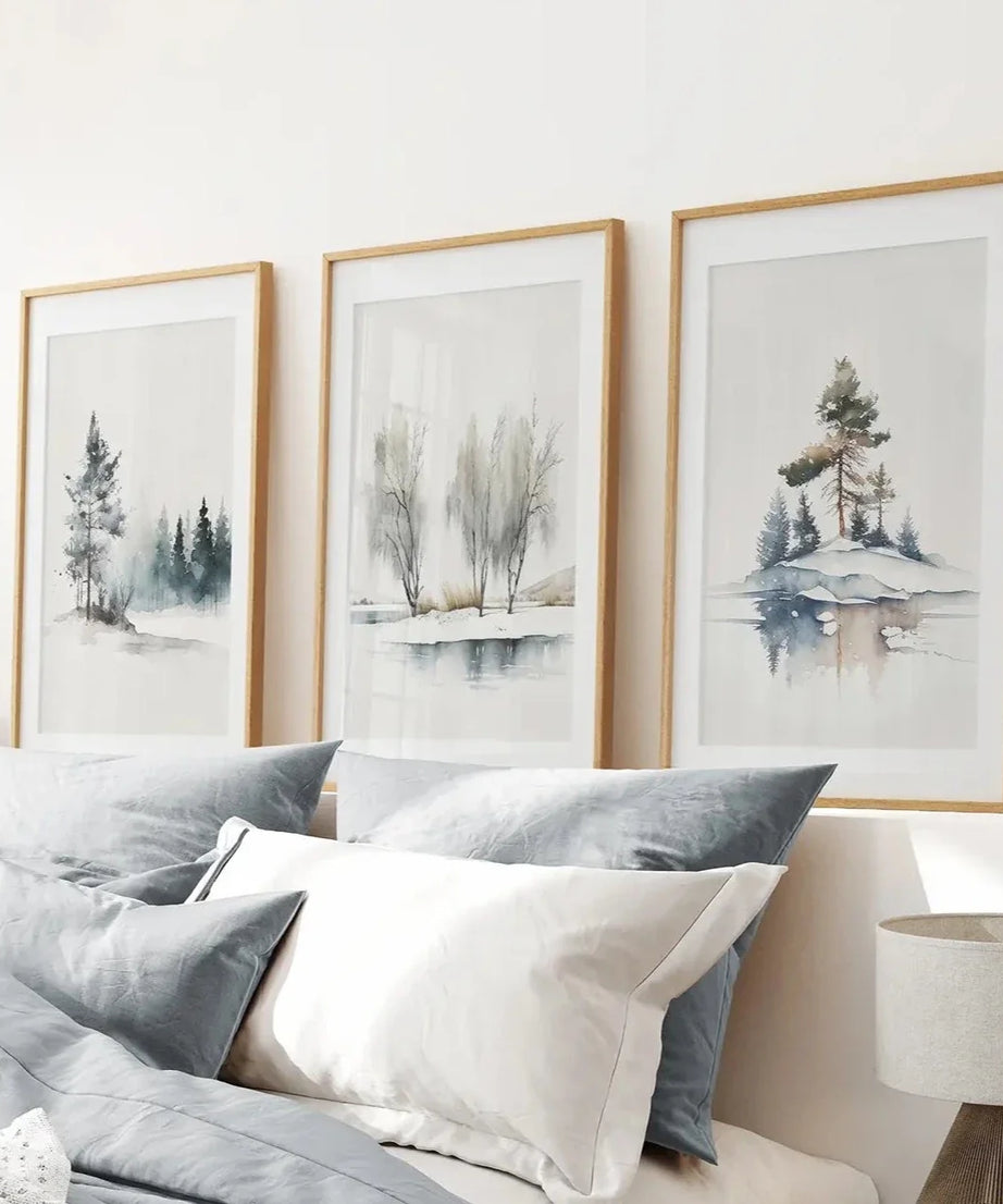 Winter Natur 3er-Set Wandkunst Kiefernwald Deko