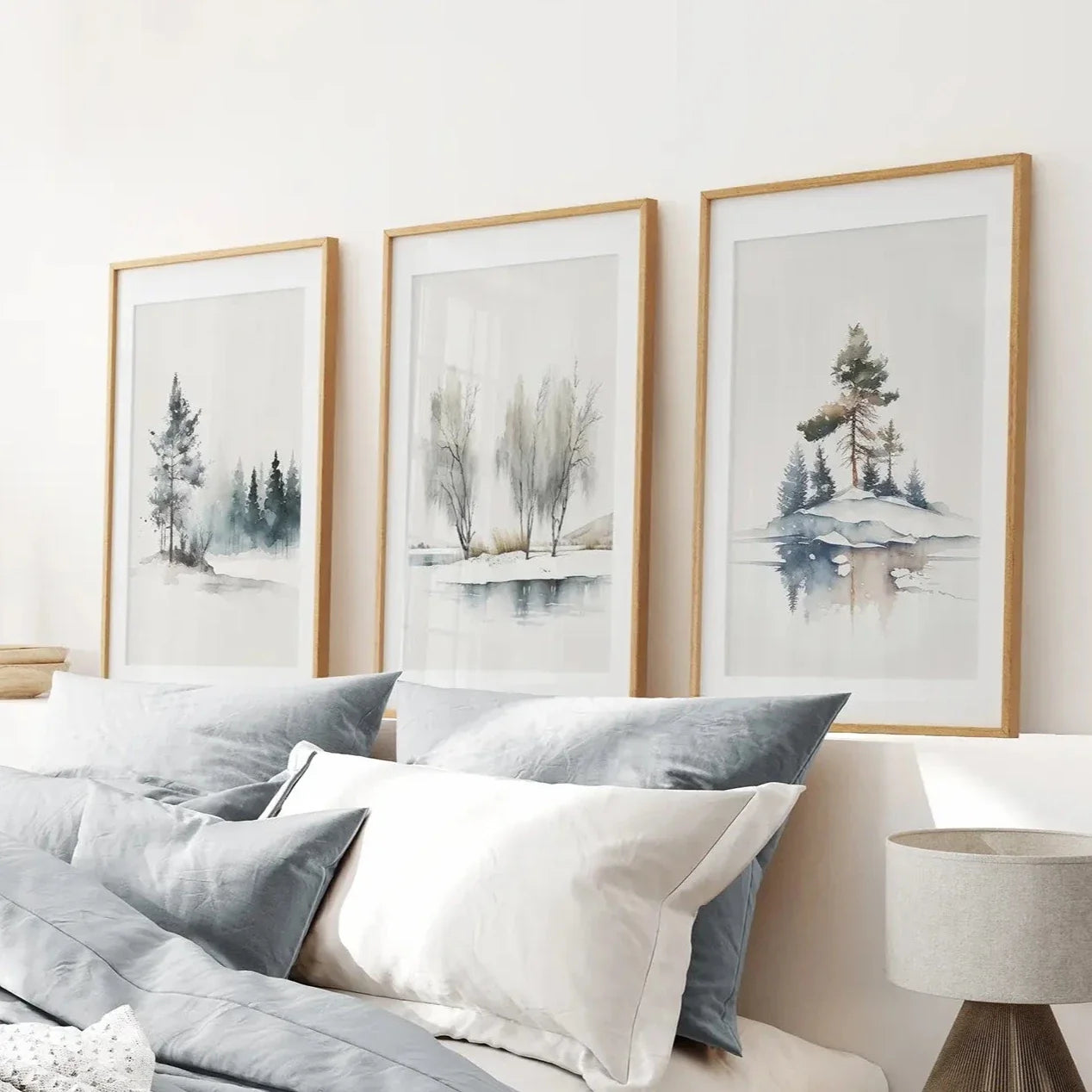 Winter Nature Set of 3 Wall Art Pine Forest Decor