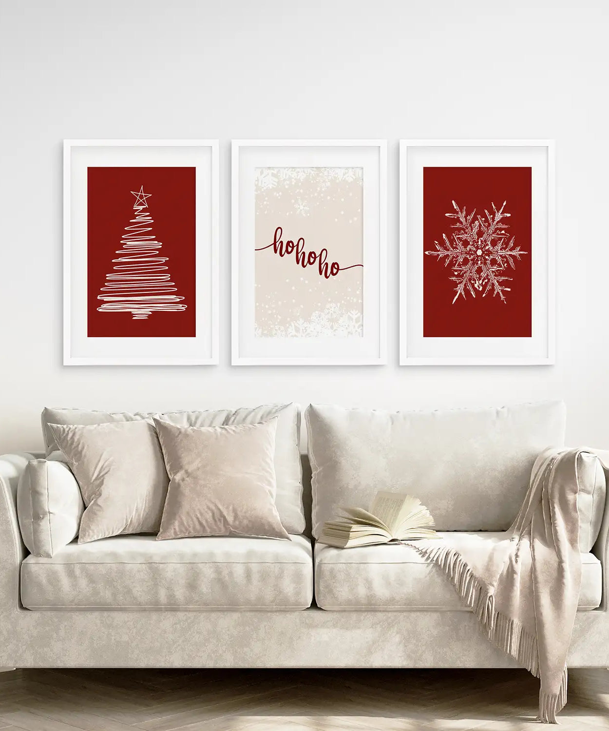Rotes Weihnachts-Set Weihnachtsbaum Schneeflocken Kunstposter