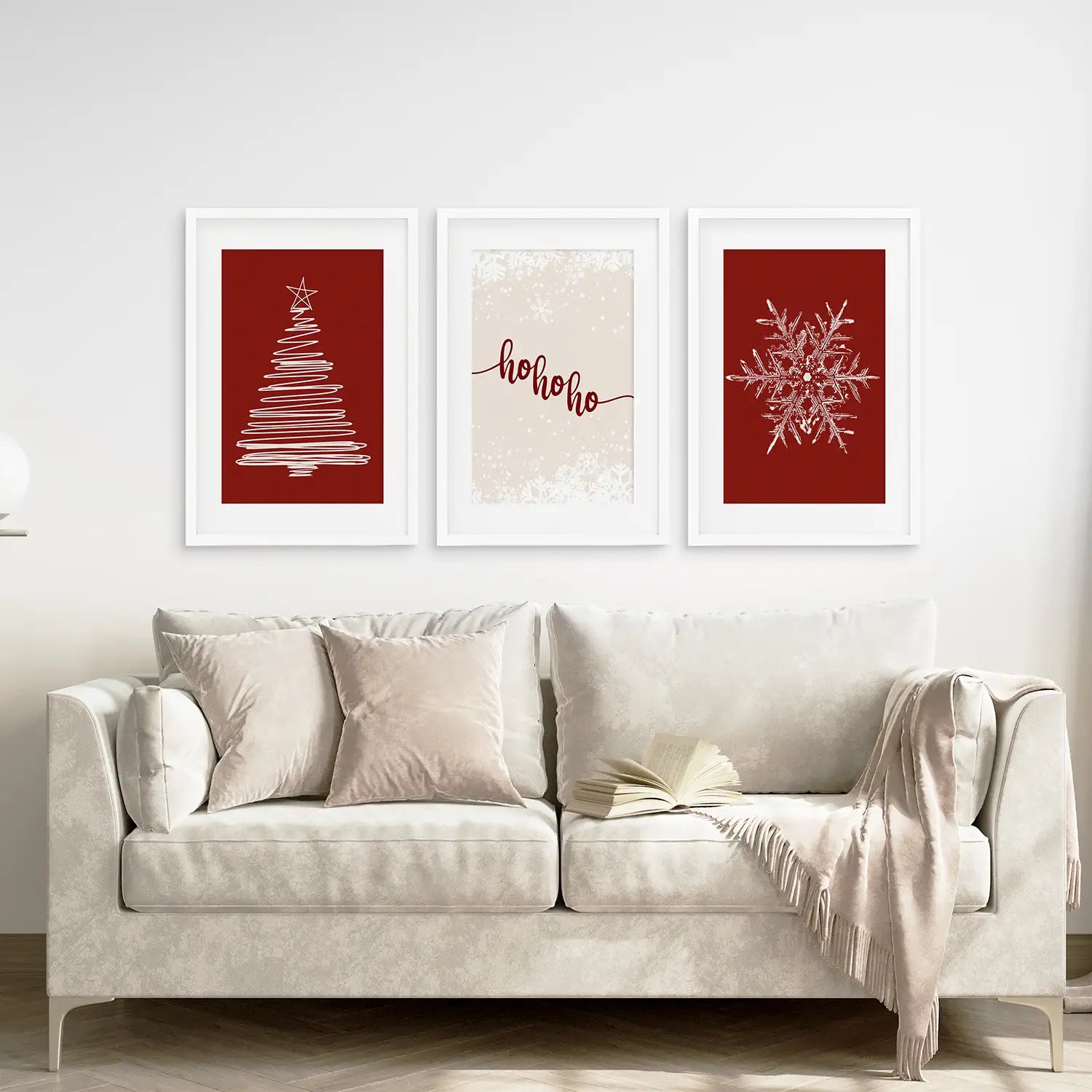 Rotes Weihnachts-Set Weihnachtsbaum Schneeflocken Kunstposter