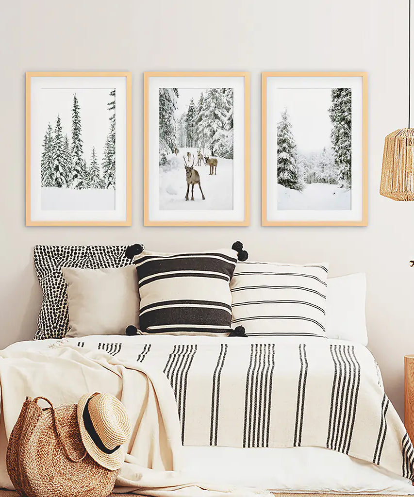 3-teiliges Winterlandschaft Wandbild. Verschneiter Kiefernwald, Kitz