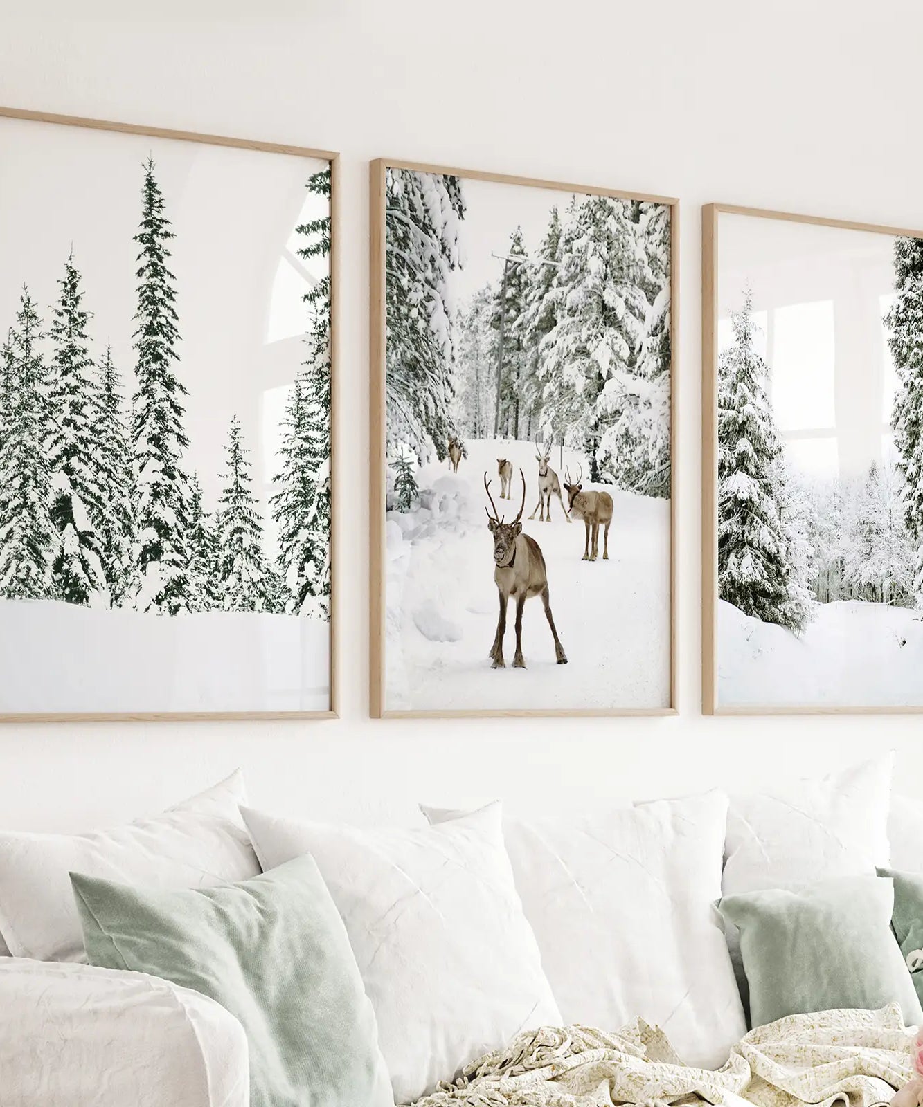 3-teiliges Winterlandschaft Wandbild. Verschneiter Kiefernwald, Kitz