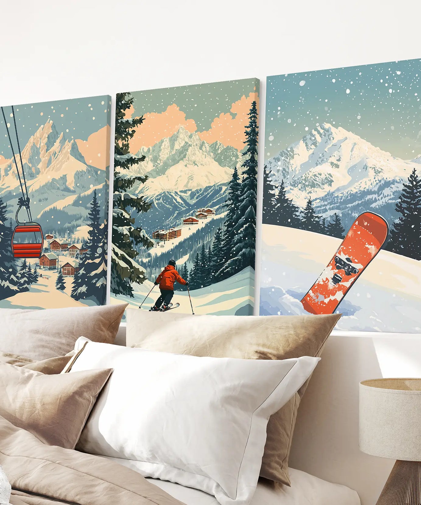 Vintage Ski Poster Set of 3. Snowboard, Skier & Ski Lift Wall Art