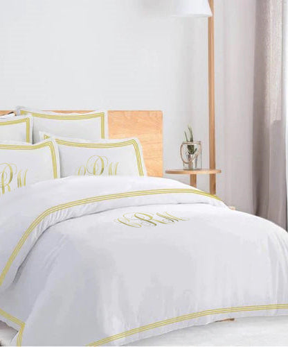 Monogam 400TC Cotton Triple Edge Embroidery Sateen Solid Duvet Cover Set