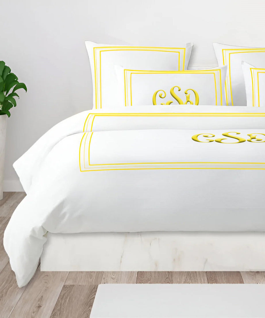 Monogram 400TC Cotton Classic Embroidery Sateen Solid Duvet Cover Set