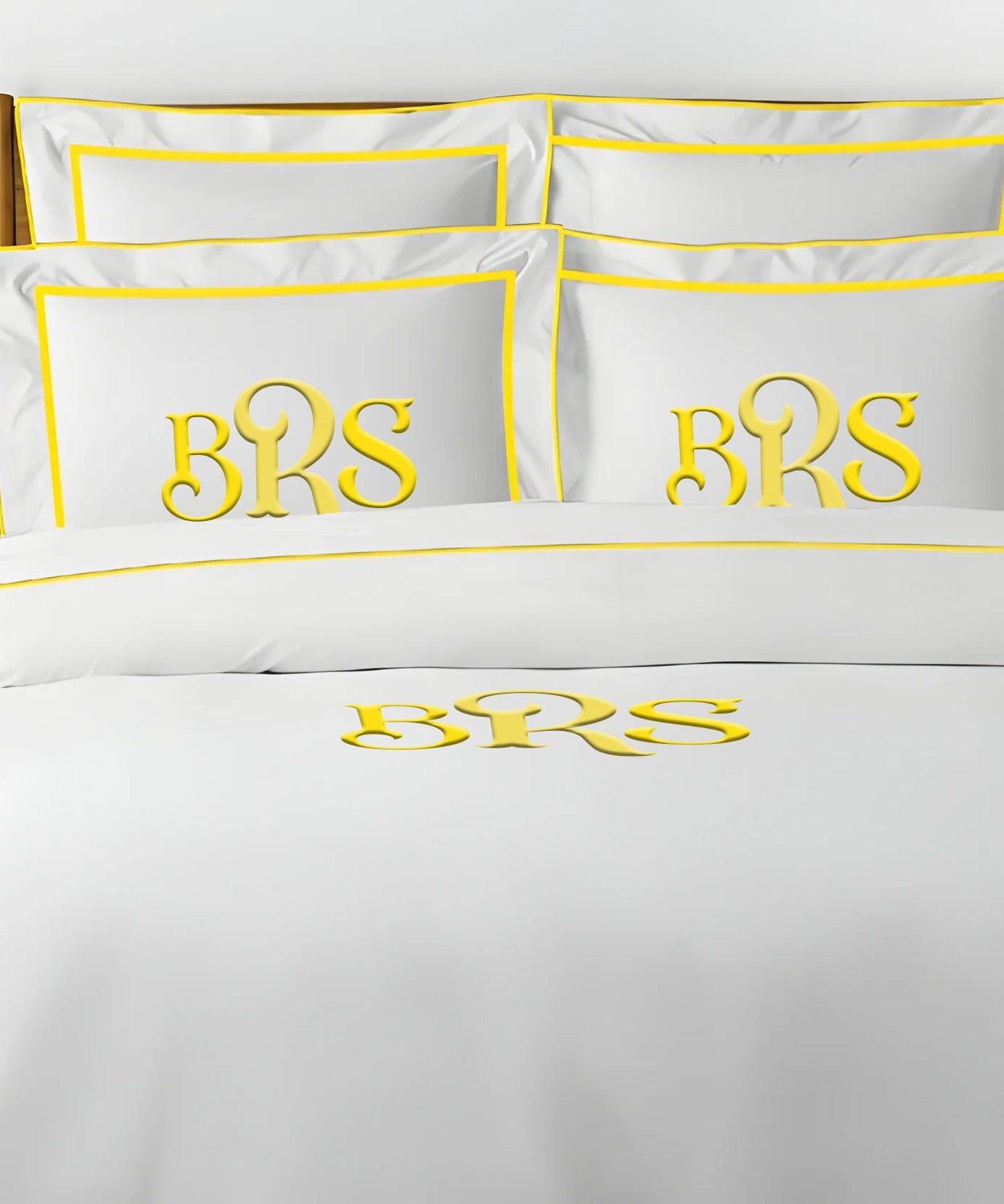 Monogram Embroidery & Border Cotton Sateen Solid Duvet Cover Set