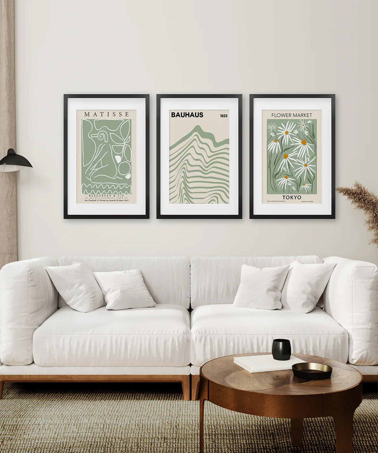 Salbeigrün Modernes Wandkunst-Set aus 3 Drucken