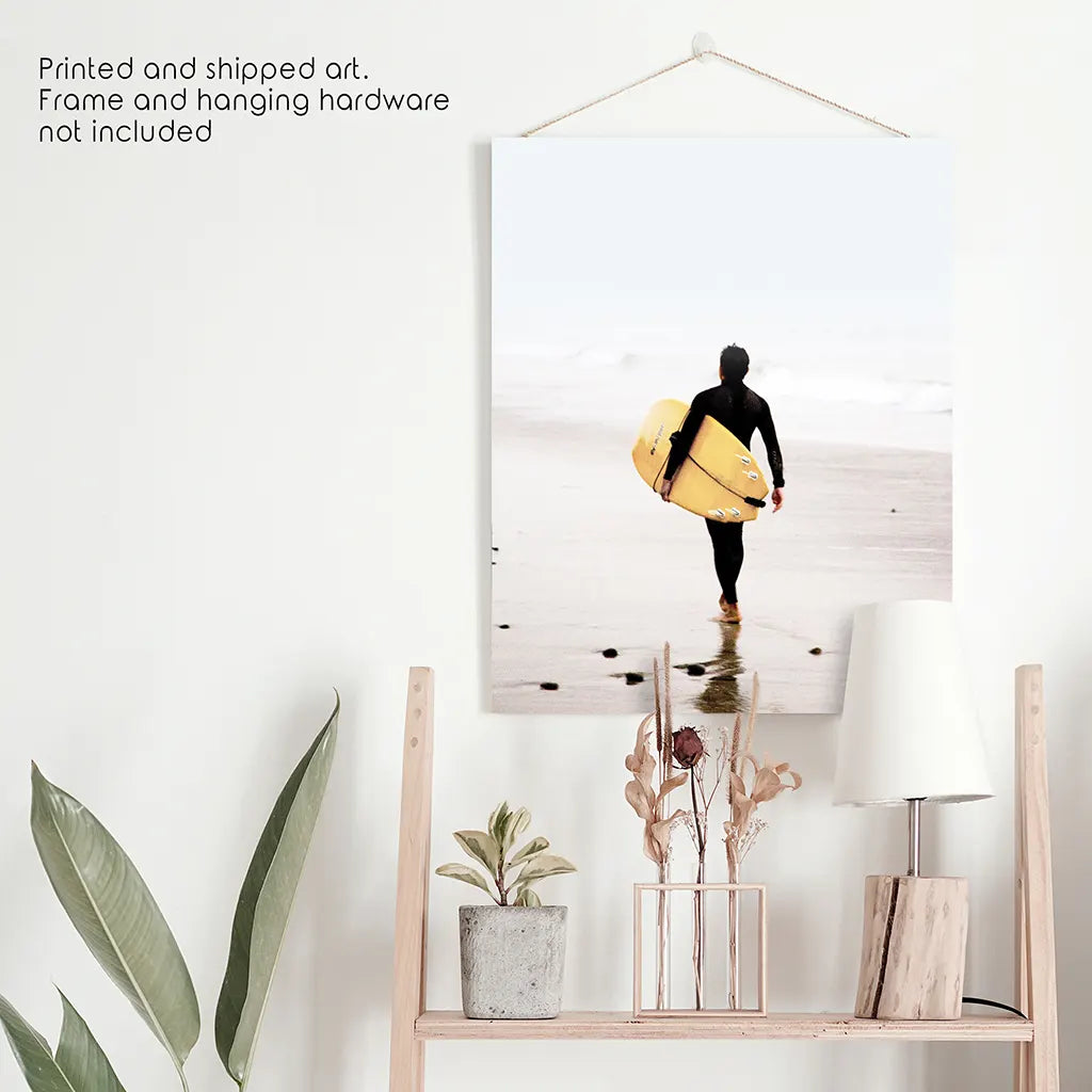 Yellow Surfboard Poster. Coastal Lifestyle Themed Print