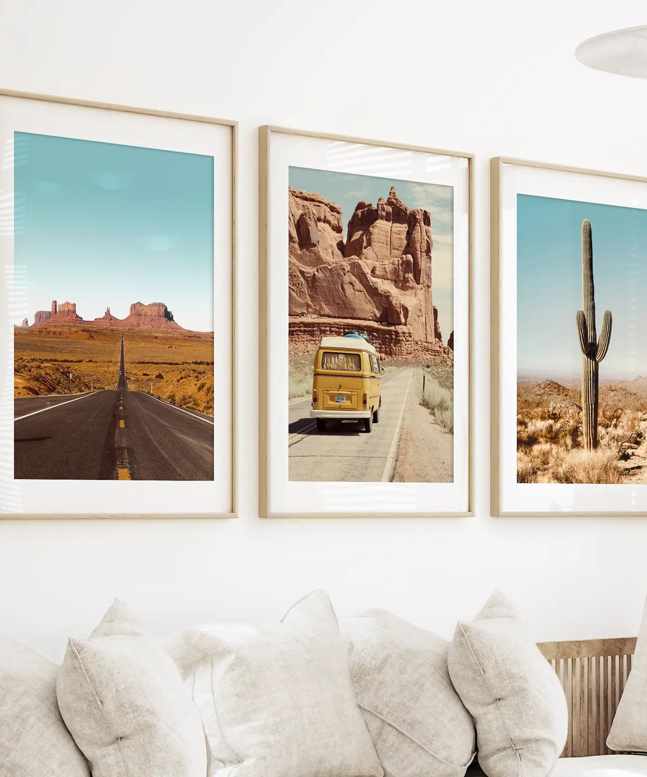 Arizona Desert Travel Art. Grand Canyon, Retro Van, Cactus