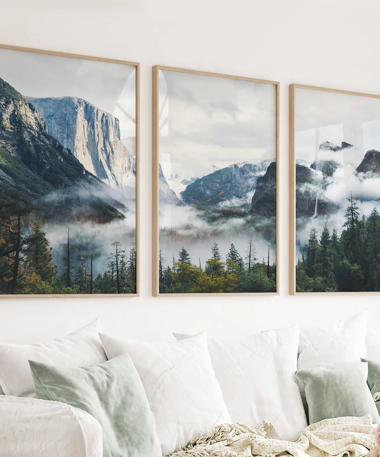 Yosemite Valley Misty Mountain Forest. Set of 3 Prints