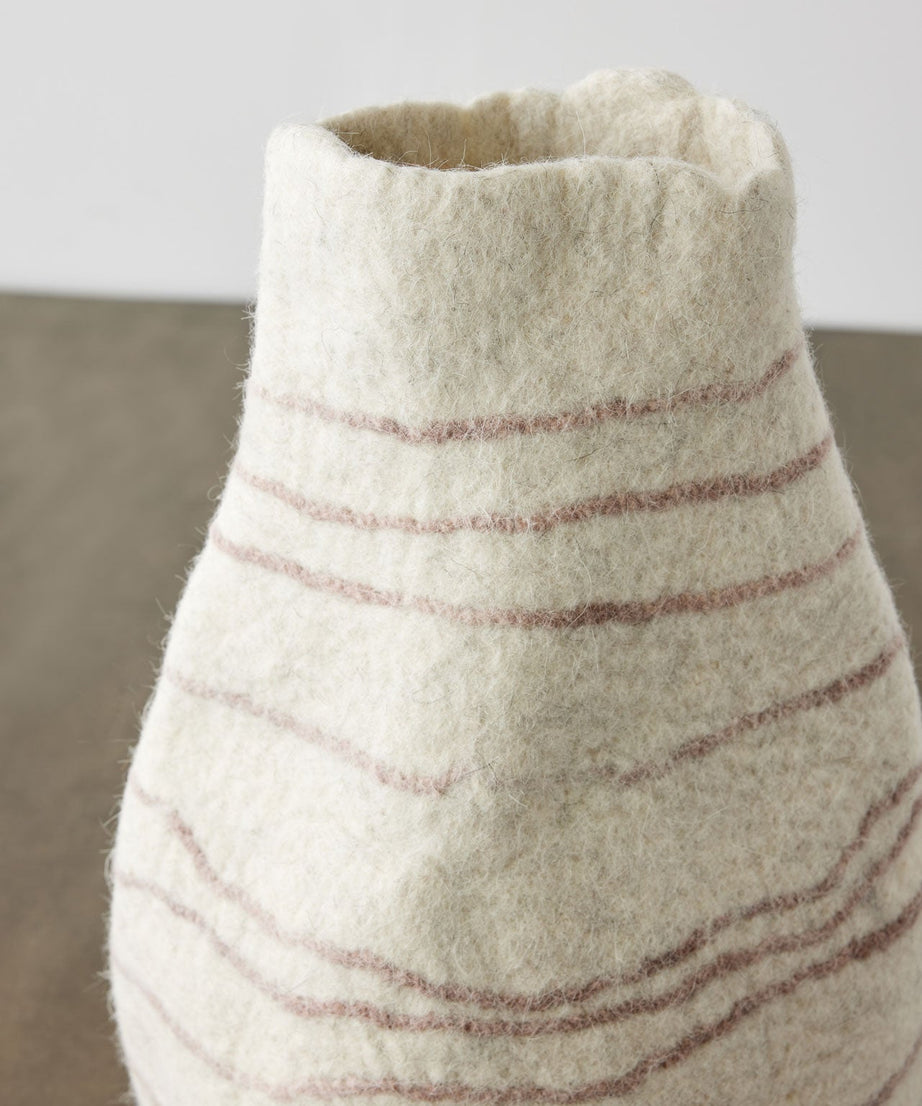 Tribal Lines Wool Ivory & Soft Stone Gourd Basket
