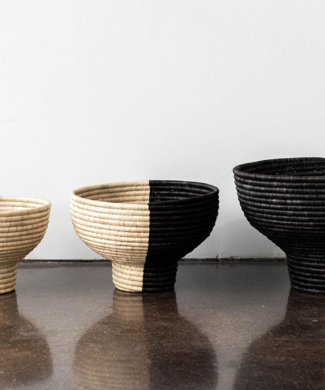 Pedestal Black and Natural Basket Bowl