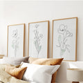 Modern Botanical Line Art Decor. 3 Piece Floral Print Set