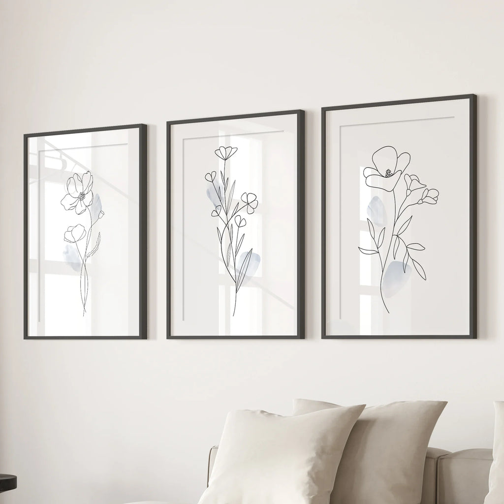 Black and White Botanical Prints. Modern Minimalist Line Art