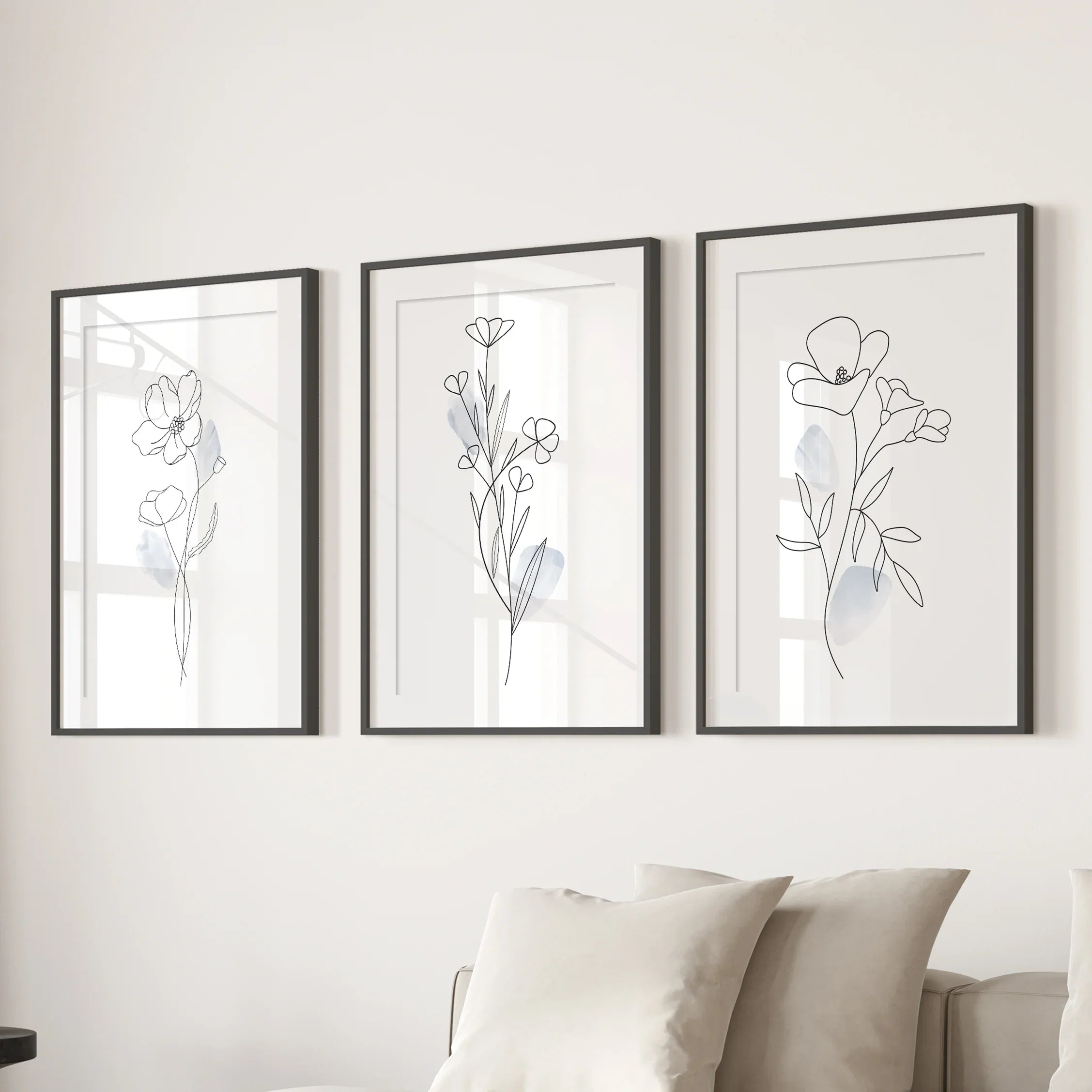 Black and White Botanical Prints. Modern Minimalist Line Art