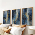 Navy Blue and Gold Triptych. Sparkle Oil Painting Prints