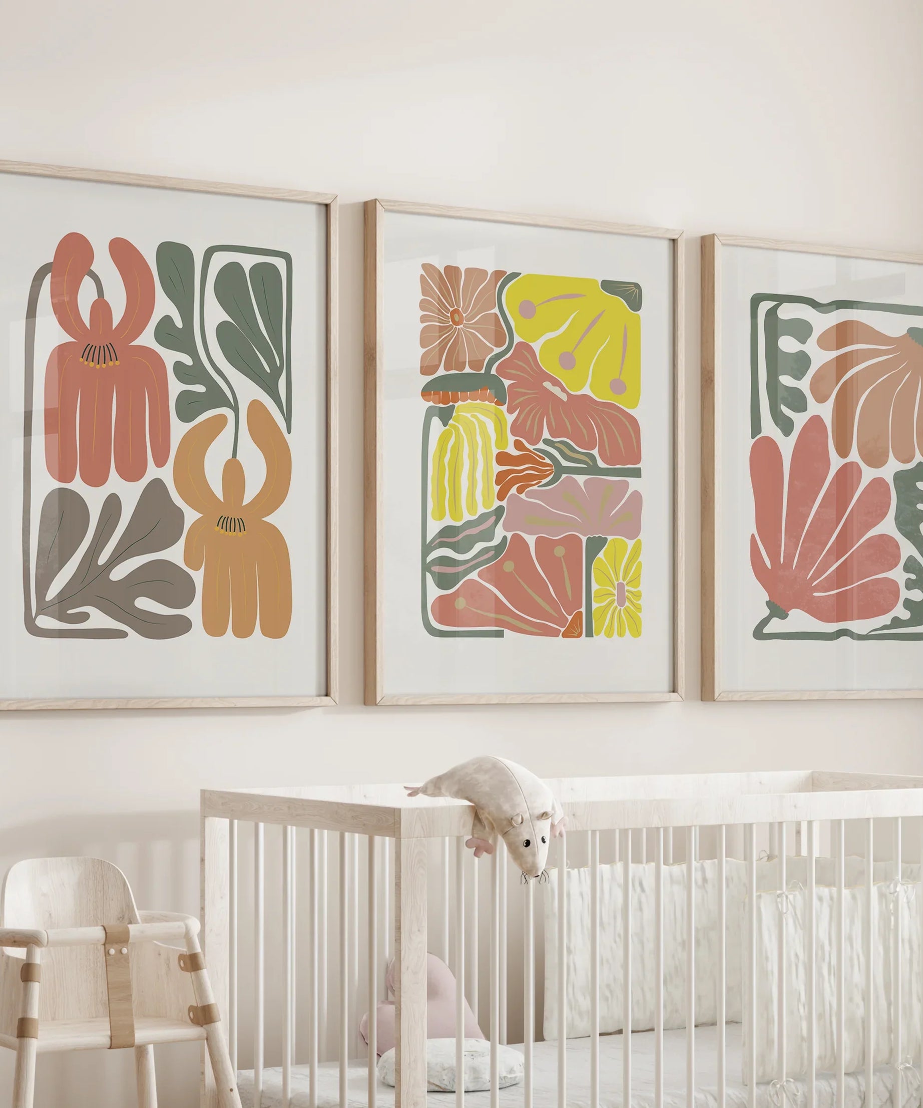Boho Chic Botanical Decor. Set of 3 Abstract Flowers Prints