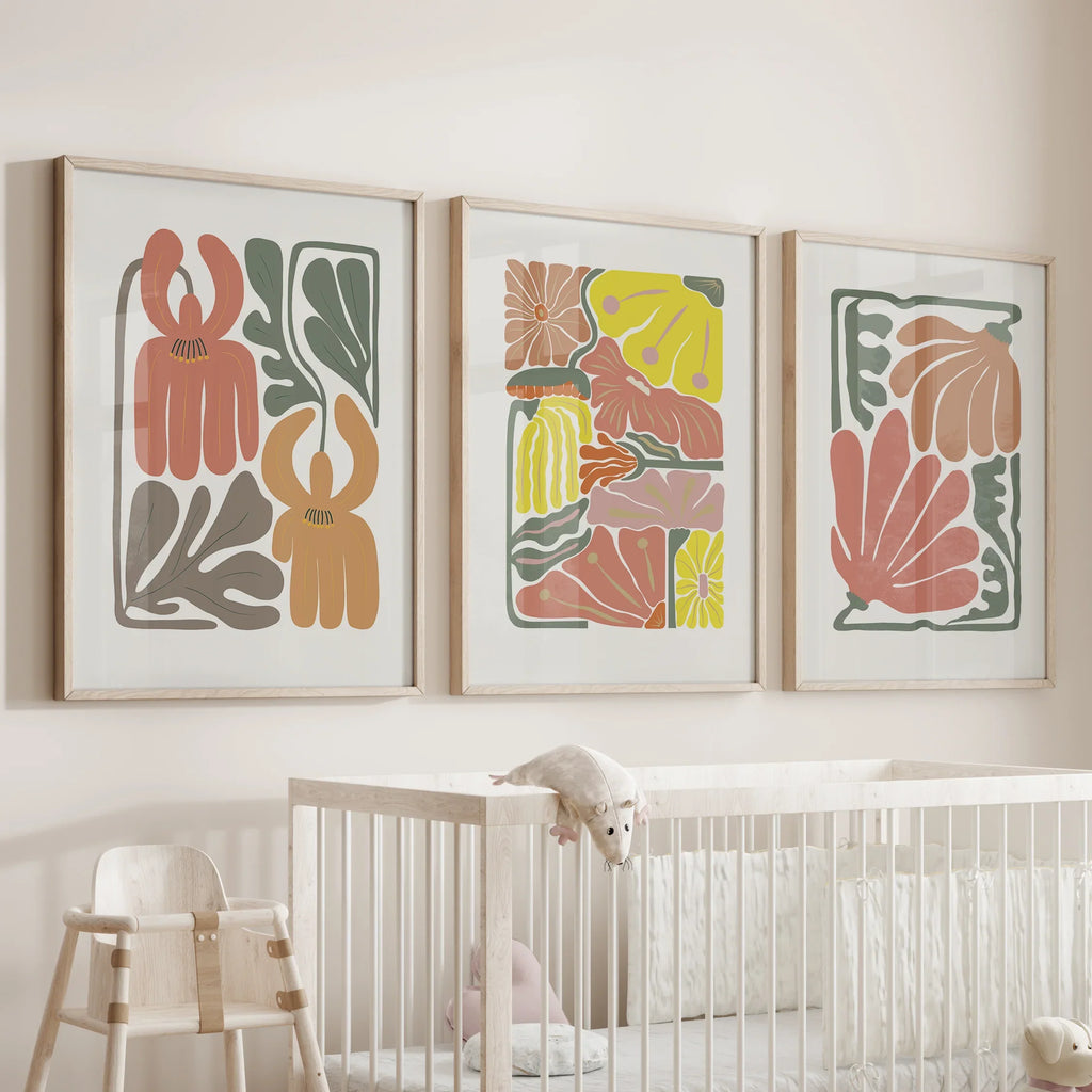 Boho Chic Botanical Decor. Set of 3 Abstract Flowers Prints
